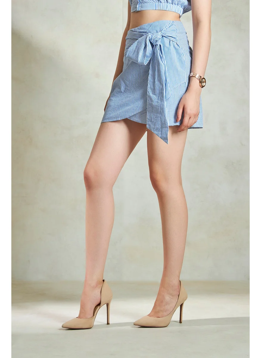 Virgio Virgio Striped Cotton Mini Skirt With Front Tie-Up