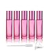 USRommaner 5 Pack 10ml Colorful Frosted Glass Roll On Bottles,Empty Essential Oil Glass Roller Bottle With Stainless Steel Roller Balls Travel Roll-On Vial with Aluminum Lids-Funnel&Pipette Include (Pink) - Image 2