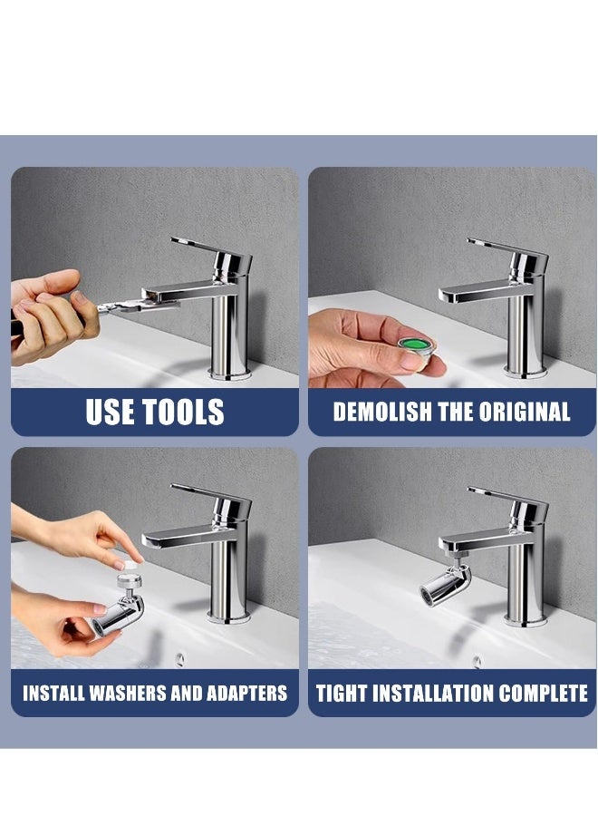 2 Pack Faucet Extender, 720° Swivel Faucet Aerator, 2 Water Outlet Modes, Faucet Extender for Kitchen 55/64 inch Female Thread, Kitchen Sink Aerator Chrome  - Image 4