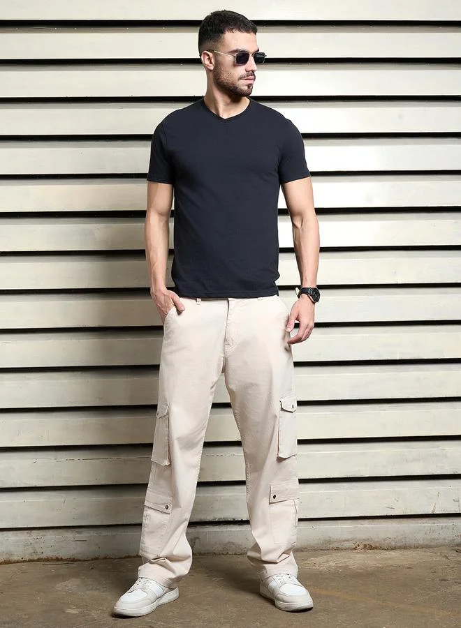 HIGH STAR Solid Loose Fit Mid Rise Cargo Pants by Styli