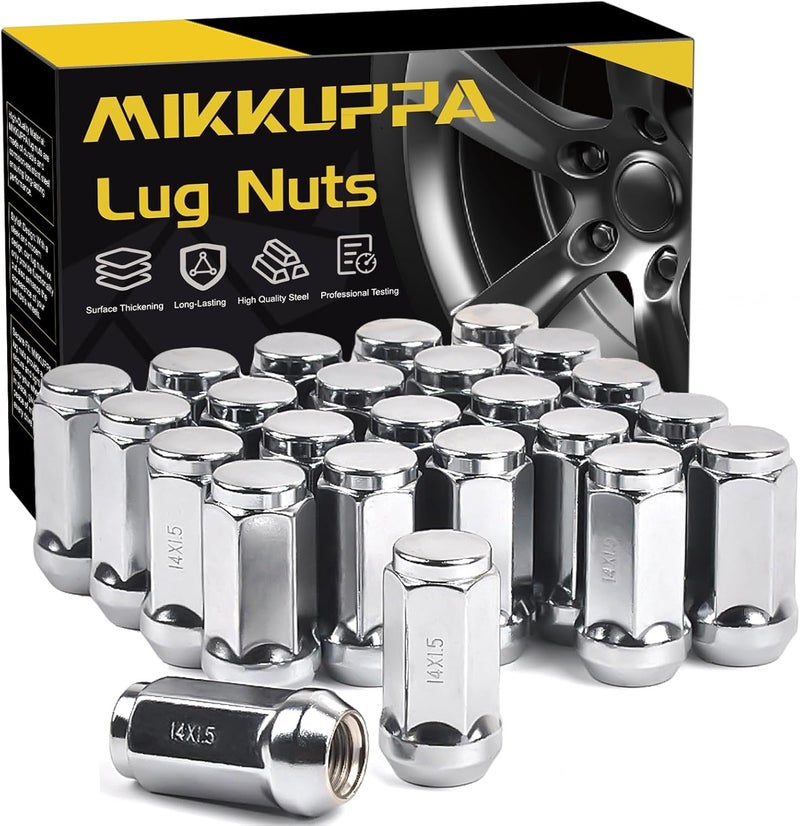 MIKKUPPA M14x1.5 Lug Nuts, Replacement for Silverado, Ford, GMC Aftermarket Wheel - 24pcs Chrome Closed End Bulge Acorn Lug Nuts - Image 1