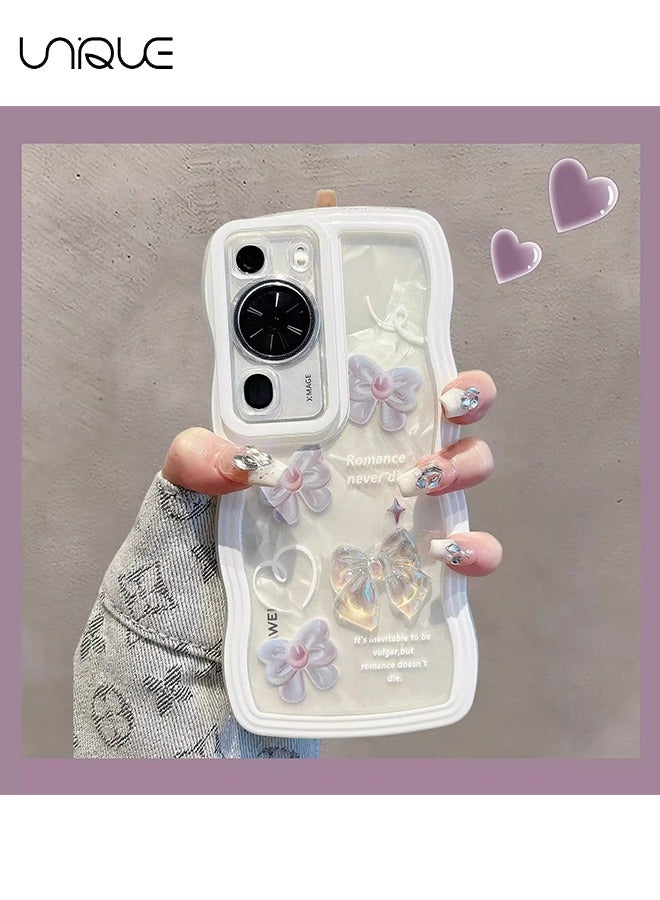 Unique For Huawei P60 Pro 6.67 Phone Case - 3D Bow Phone Case - Clear Purple Pattern Phone Case - Phone Case with Lanyard - Silicone Drop & Scratch Protection - Image 3