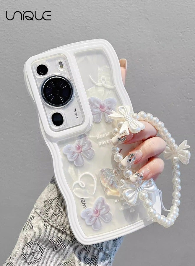 Unique For Huawei P60 Pro 6.67 Phone Case - 3D Bow Phone Case - Clear Purple Pattern Phone Case - Phone Case with Lanyard - Silicone Drop & Scratch Protection - Image 4