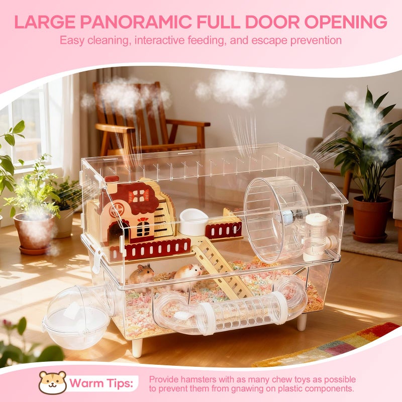 Aipawzz Large Hamster Cage 9 in 1 with All Accessories, 2-Layer Acrylic Hamster House with Full Transparent Viewing,Top Open Mouse Cage for Pet Mice,Hamster Habitat for Dwarf Hamster, Gerbils (Transparent) - Image 5