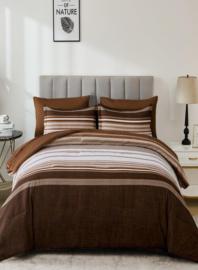 Dobuyly Brown Queen Comforter Set 7 Pieces, Boho Striped Bed in a Bag Queen Size Soft Microfiber Fall Bedding Set with Comforter, Sheets, Pillowcases & Shams - Image 2