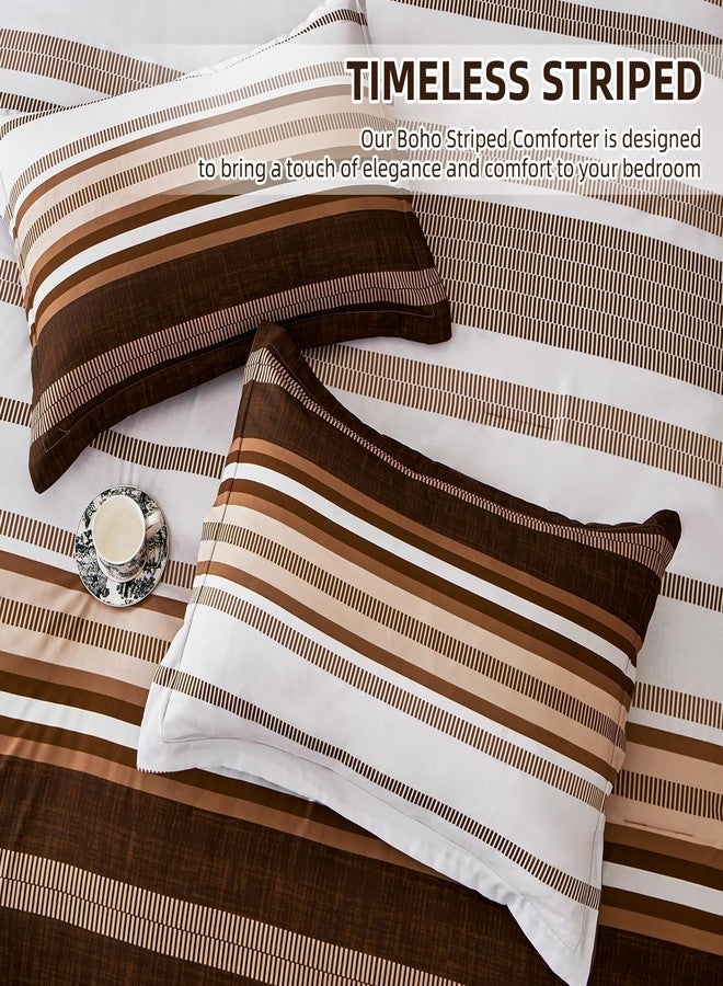 Dobuyly Brown Queen Comforter Set 7 Pieces, Boho Striped Bed in a Bag Queen Size Soft Microfiber Fall Bedding Set with Comforter, Sheets, Pillowcases & Shams - Image 5