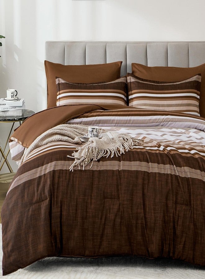 Dobuyly Brown Queen Comforter Set 7 Pieces, Boho Striped Bed in a Bag Queen Size Soft Microfiber Fall Bedding Set with Comforter, Sheets, Pillowcases & Shams - Image 4