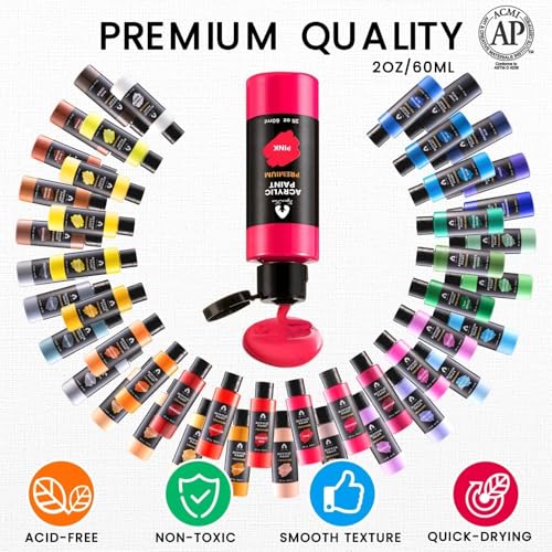 Vigorfun Acrylic Paint Set, 48 Colors, 2oz/60ml Bottles with 12 Brushes, 2 Knives & Palette - for Adults, Artists & Beginners - Arts and Crafts Painting Kit Gifts - Image 3