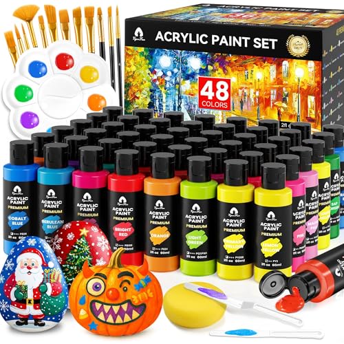 Vigorfun Acrylic Paint Set, 48 Colors, 2oz/60ml Bottles with 12 Brushes, 2 Knives & Palette - for Adults, Artists & Beginners - Arts and Crafts Painting Kit Gifts - Image 1