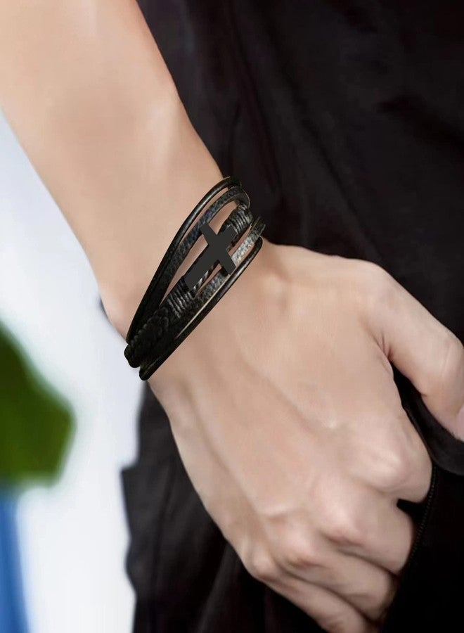 VDKIDKT Bracelet- Love You Forever Braided Leather Bracelet for Men Boys, Stainless Steel Inspirational Wristband, Braided Leather Bracelet Bangle Wristband Gifts for Him (Grandson-Cross) - Image 2