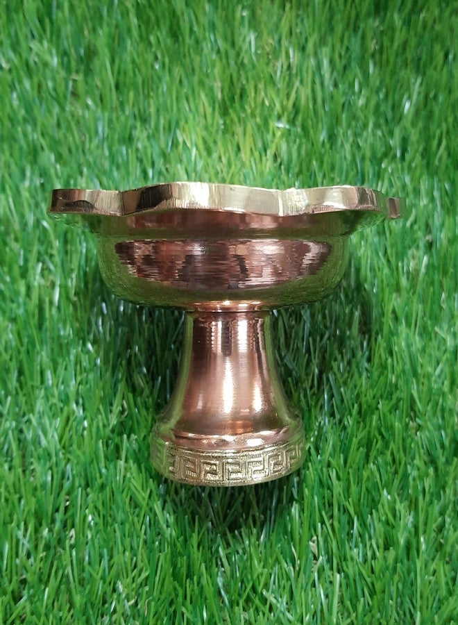 NIM Copper Style Lotus Shape Pooja offering Plate on Stand can be Used for Meditation,offering Dry Fruits and toffeee,Chocolates Size 4.5 inches - Image 2