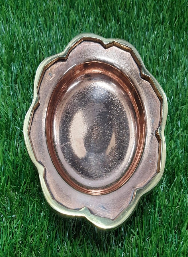 NIM Copper Style Lotus Shape Pooja offering Plate on Stand can be Used for Meditation,offering Dry Fruits and toffeee,Chocolates Size 4.5 inches - Image 1