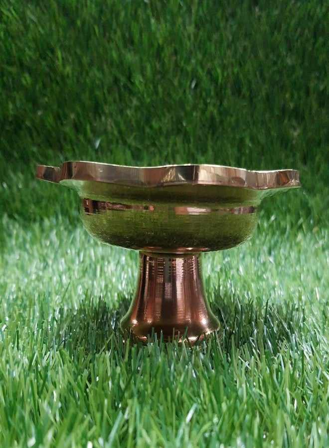 NIM Copper Style Lotus Shape Pooja offering Plate on Stand can be Used for Meditation,offering Dry Fruits and toffeee,Chocolates Size 4.5 inches - Image 3