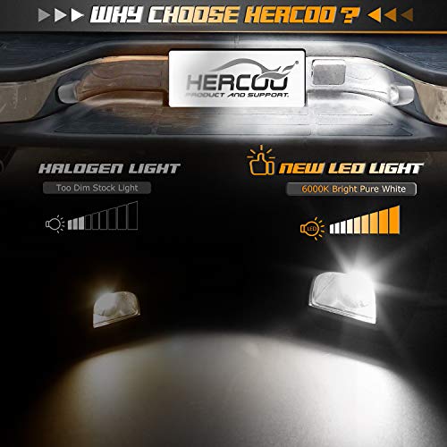 HERCOO LED License Plate Light Lamp Lens White Bulbs Chrome Rear Housing Compatible with 1999 after Silverado Sierra Avalanche Suburban Escalade Yukon GMC Cadillac Truck Step Bumper, Pack of 2 - Image 4