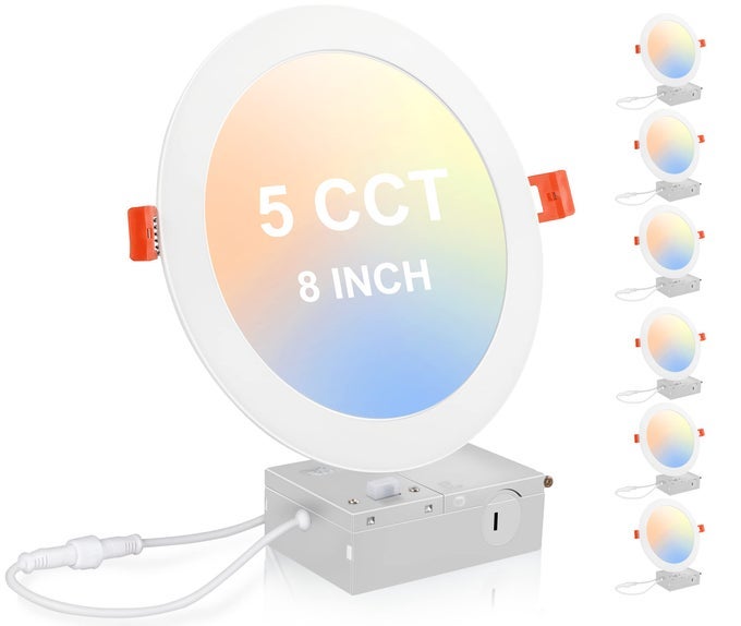 20W 8 INCH LED RECESSED LIGHTS5COLOR 2700K3000K3500K4000K5000K SELECTABLEDIMMABLE CRI 90IC RATEDETL LISTEDULTRA THIN RECESSED DOWNLIGHT WITH JUNCTION BOXWHITE6 PACK