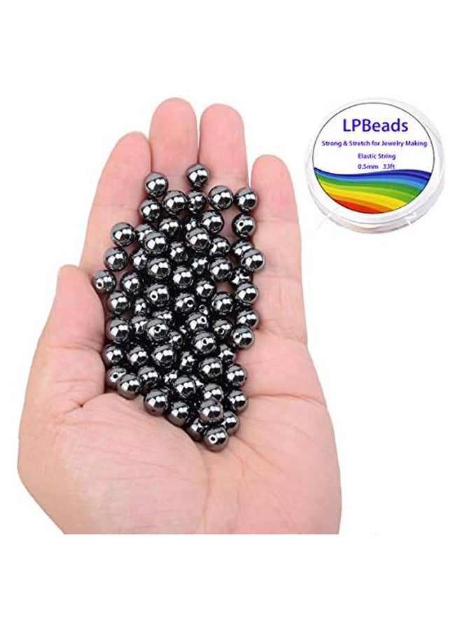 LPBeads 100PCS 8mm Natural Hematite Beads Gemstone Round Loose Beads for Jewelry Making with Crystal Stretch Cord - Image 3