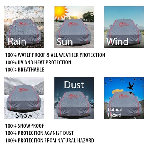 AUTOBIRSA Waterproof Car Body Cover Compatible with Kia Carens with Mirror and Antenna Pocket, Triple Stitched (Heat Resistant US Grey with Red Piping) - Image 3