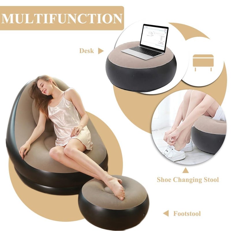 Home Stuffs مجموعة أريكة قابلة للنفخ 2 في 1 مع مسند قدم كرسي محمول للاستخدام الخارجي مع مضخة هواء متعددة الألوان - Image 4
