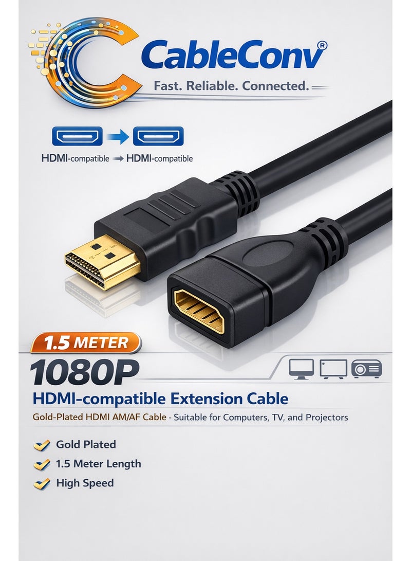 CABLE CONV HDMI Extension Cable 1.5M Male to Female Gold Plated High Speed HDMI AM to AF Cable for TV, Laptop, Monitor, Projector – 1080P Compatible - Image 1
