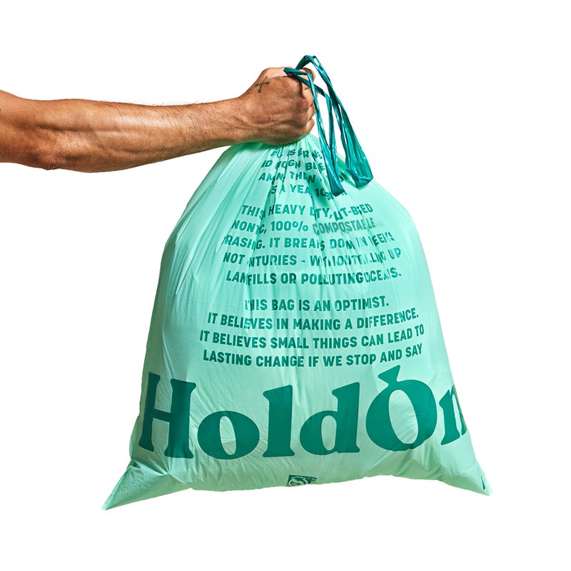 HoldOn 13-Gallon Trash Bags â€“ Plant-based Tall Kitchen Trash Bags with Drawstring Handles for Tall Trash Bins, Heavy-duty and Compostable Large Trash Bags (40 bags) - Image 1