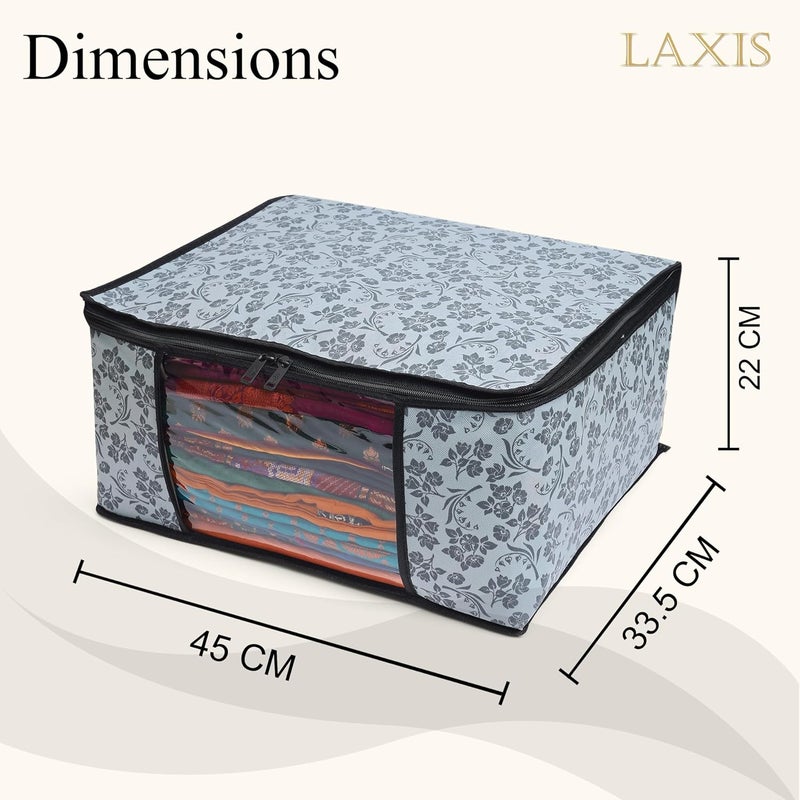 LAXIS ® Saree Covers With Zip Non-Woven Printed Saree Cover/Saree Organizer For Wardrobe/Cloth Storage With Transparent Window/Saree Bags Storage/Clothes Organizer (Grey- Pack of 3) - Image 2