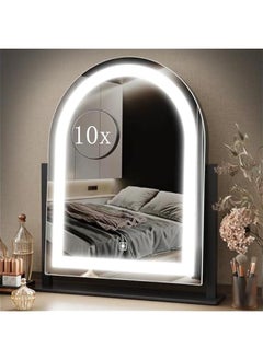 15.2in Black Lighted Makeup Hollywood Vanity Mirror with Three Color Lighting Modes, Smart Touch Control, and 360° Rotation - Includes Detachable 10X Magnification Mirror