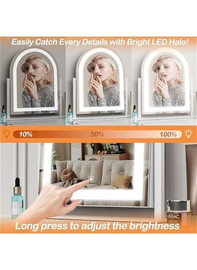 Arabest - 15.2in Black Lighted Makeup Hollywood Vanity Mirror with Three Color Lighting Modes, Smart Touch Control, and 360° Rotation - Includes Detachable 10X Magnification Mirror - Image 1