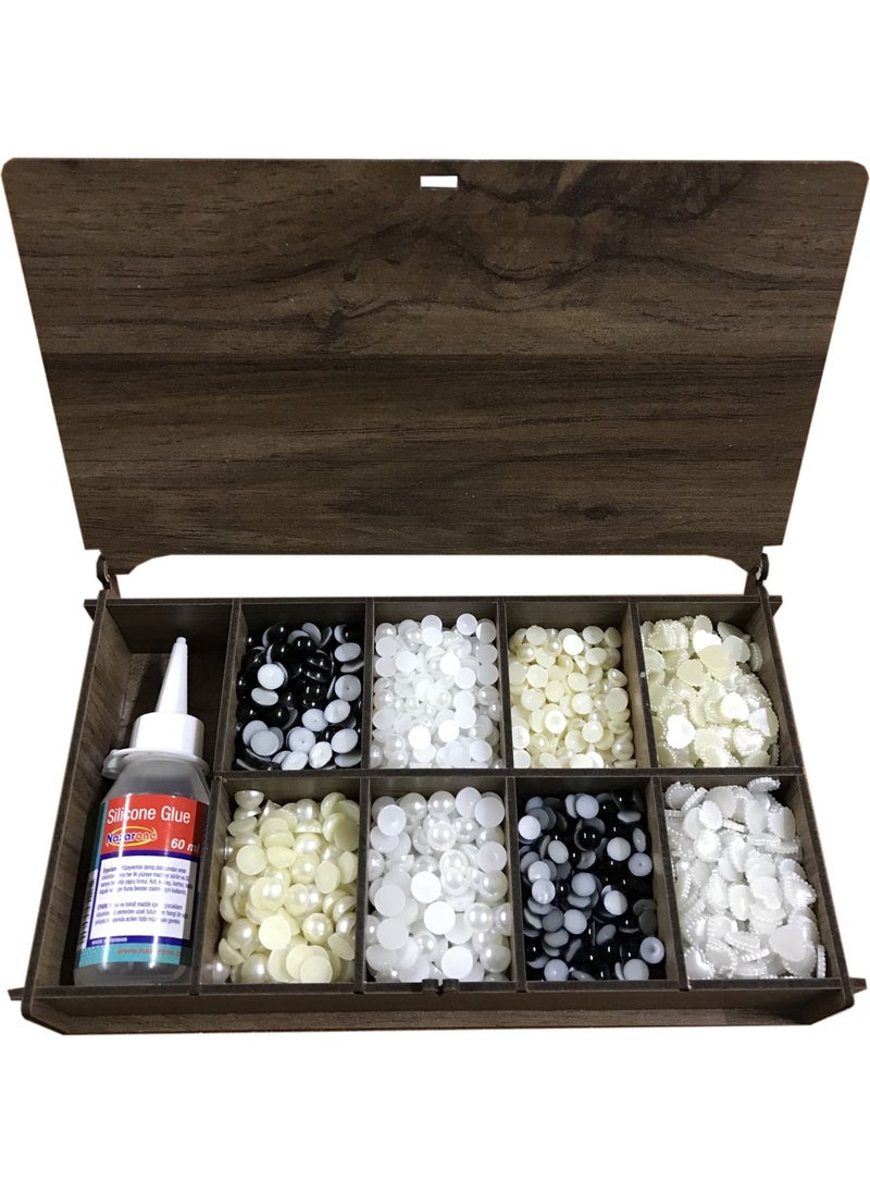 Ala Depo - Half Pearl Decoration Bead Set 8 Types 50 Grams Each (Wooden Box) - Image 1