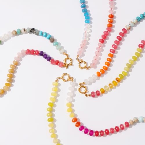 LALAPPLE Colorful Beaded Gemstone Necklace for Women, Boho Rainbow Bead Choker with Natural Stone Crystal Beads, Handmade Summer Beach Necklace Jewelry (E-rainbow1) - Image 5