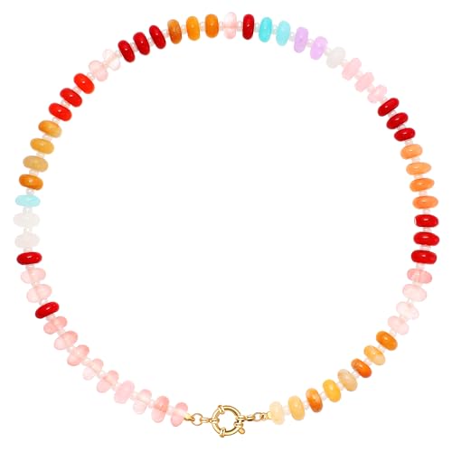 LALAPPLE Colorful Beaded Gemstone Necklace for Women, Boho Rainbow Bead Choker with Natural Stone Crystal Beads, Handmade Summer Beach Necklace Jewelry (E-rainbow1) - Image 1