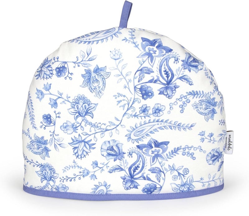 Muldale Large Tea Cozy for Teapot British - 100% Cotton Extra Thick Wadding Tea Pot Cover Designed in England - Insulated Teapot Cozy for English Tea Sets - Vintage Blue Floral - Image 1