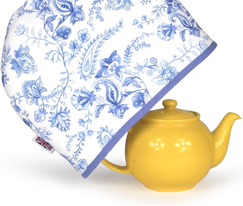 Muldale Large Tea Cozy for Teapot British - 100% Cotton Extra Thick Wadding Tea Pot Cover Designed in England - Insulated Teapot Cozy for English Tea Sets - Vintage Blue Floral - Image 5