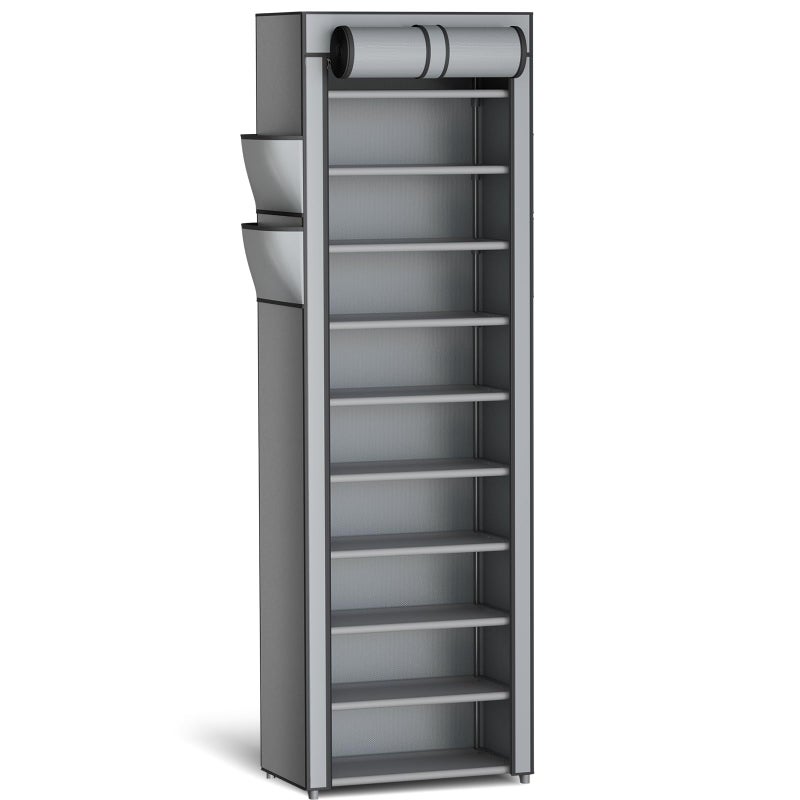 Kitsure Shoe Rack - 10-Tier Large Capacity Shoe Organizer Shelf with Dust Cover & Side Pockets, Rust-Proof Metal Shoe Rack for Closet, Entrance, Living Room, 17.5" x 12.4" x 69.3", Grey - Image 1