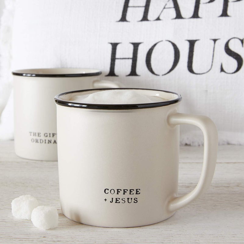 Santa Barbara Design Studio Black and White Coffee Cups Face-to-Face Designs Stoneware Mug, 16-Ounce, + Jesus - Image 2