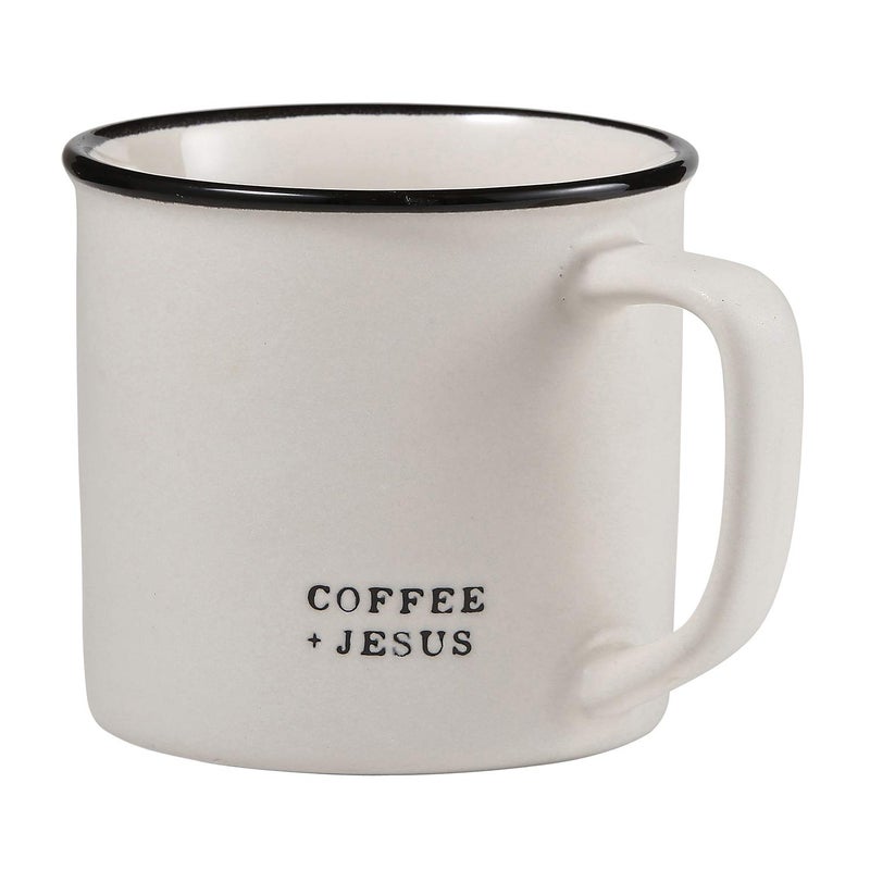 Santa Barbara Design Studio Black and White Coffee Cups Face-to-Face Designs Stoneware Mug, 16-Ounce, + Jesus - Image 1