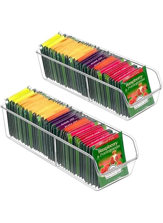 هوكور منظم اكياس الشاي من دوركو عبوة قطعتين حامل تخزين درج بلاستيكي شفاف كيس سكر قهوة بهارات توابل لخزانة المطبخ وسطح الطاولة والثلاجة - Image 1