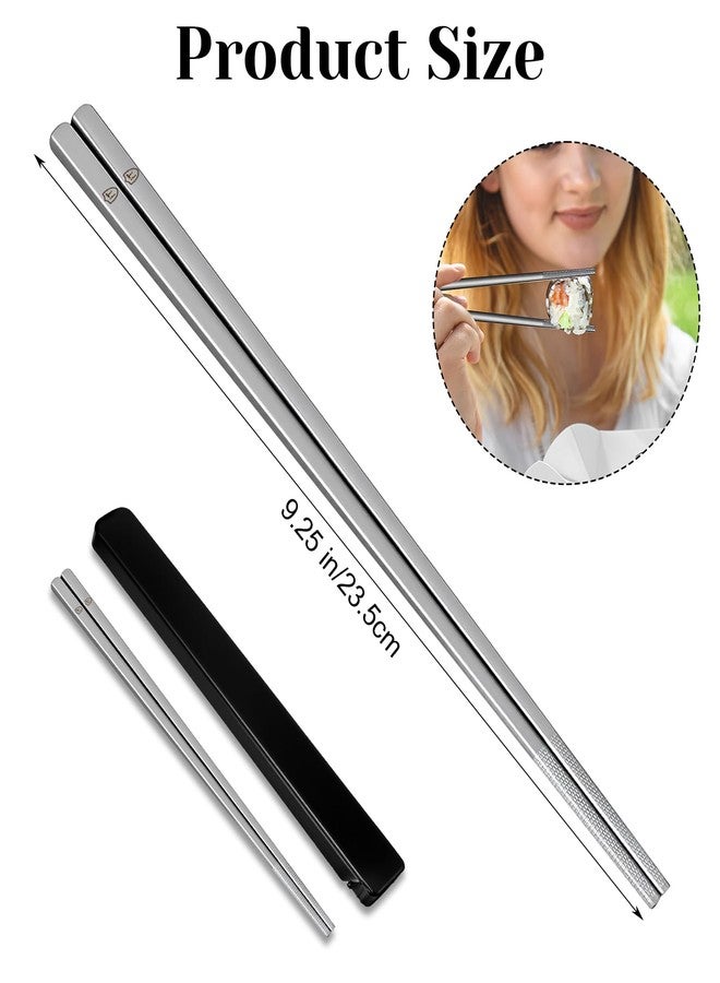 Thrymme Travel Chopsticks with Case, 9.25 Inch Reusable Stainless Steel Chopsticks for Adults, Portable for Travel (Silver) - Image 2