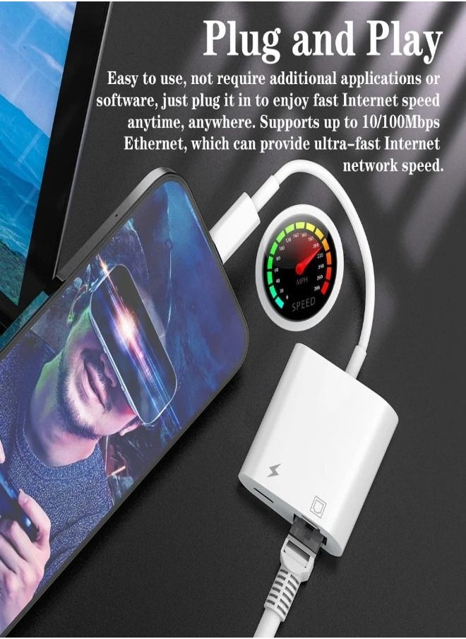XLT - Lightning to RJ45 Adapter 2 in 1 Ethernet LAN Network Adapter with Charge Port - Image 1