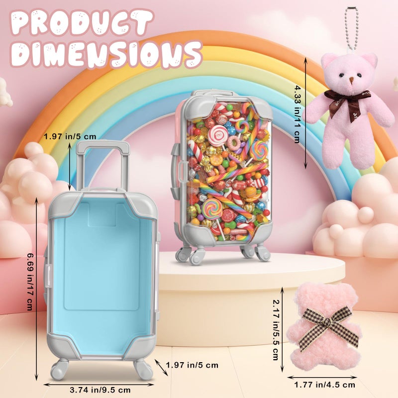 Kenning 36 Pcs Mini Empty Suitcase Storage Box Clear Travel Candy Box Suitcase with Bear Keychain Hairpin for Girls Women Wedding Birthday Bridal Shower Party Favors Travel Gifts (L,Multicolor) - Image 2