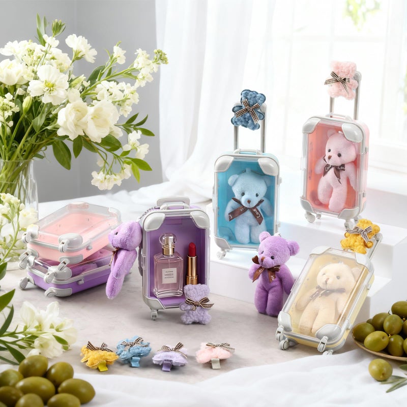 Kenning 36 Pcs Mini Empty Suitcase Storage Box Clear Travel Candy Box Suitcase with Bear Keychain Hairpin for Girls Women Wedding Birthday Bridal Shower Party Favors Travel Gifts (L,Multicolor) - Image 4