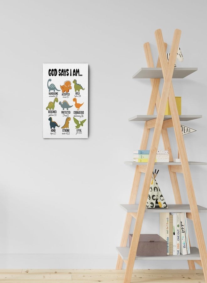 Ryeolo Kids Dinosaur Canvas Prints Wall Art - Animal Prints Wall Art, Safari Nursery Decor, Baby Girl Boy Nursery Wall Decor, God Says I Am Dinosaur Wall Art for Kids Living Room 12x16 Inches, white - Image 2