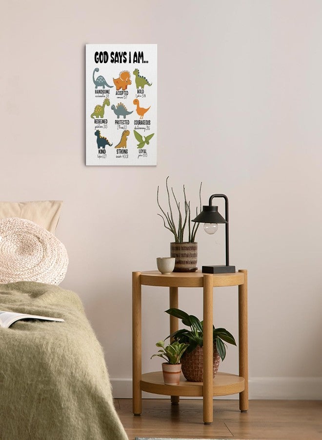 Ryeolo Kids Dinosaur Canvas Prints Wall Art - Animal Prints Wall Art, Safari Nursery Decor, Baby Girl Boy Nursery Wall Decor, God Says I Am Dinosaur Wall Art for Kids Living Room 12x16 Inches, white - Image 4