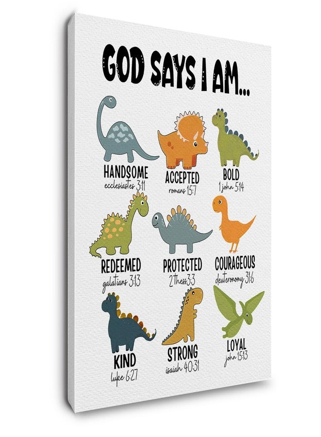 Ryeolo Kids Dinosaur Canvas Prints Wall Art - Animal Prints Wall Art, Safari Nursery Decor, Baby Girl Boy Nursery Wall Decor, God Says I Am Dinosaur Wall Art for Kids Living Room 12x16 Inches, white - Image 1