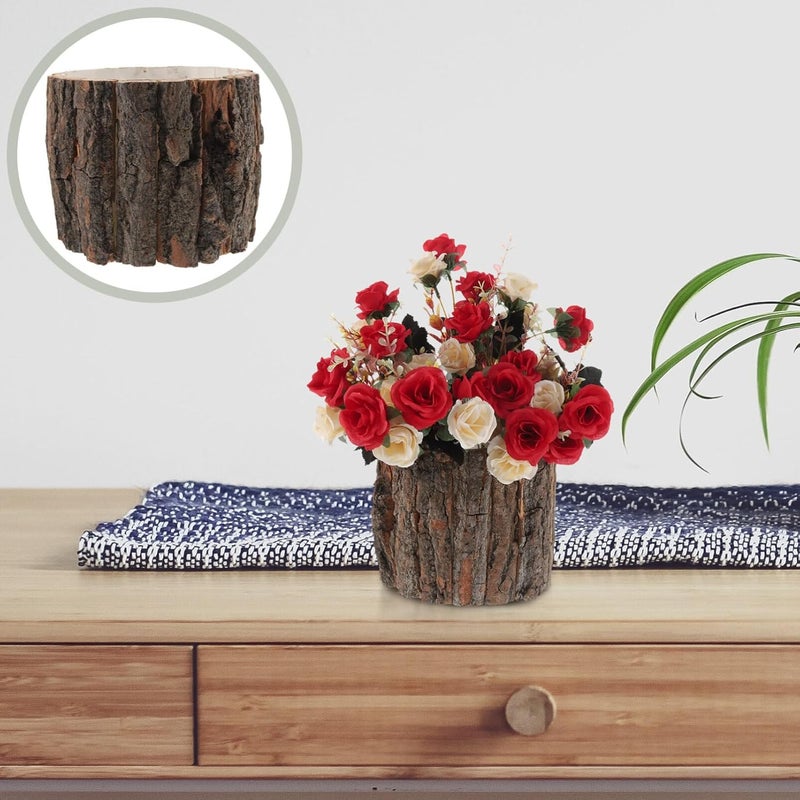 Yardwe Home Decor Flower Pot Made of Wooden Bark Natural Tree Trunk Succulent Planter Rustic Tree Stump Design Cactus Flower Pot for Garden Balcony Decoration 17 cm Plant Pots - Image 2