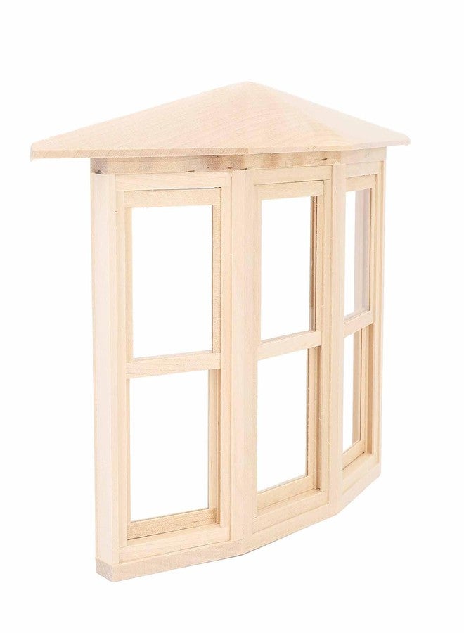 EMUKOEP 1:12 Dollhouse Window Birch Wood Exquisite Lifelike Miniature Window 45 Degree Three Sided Sliding Bay Window Model for DIY Asseccories - Image 1
