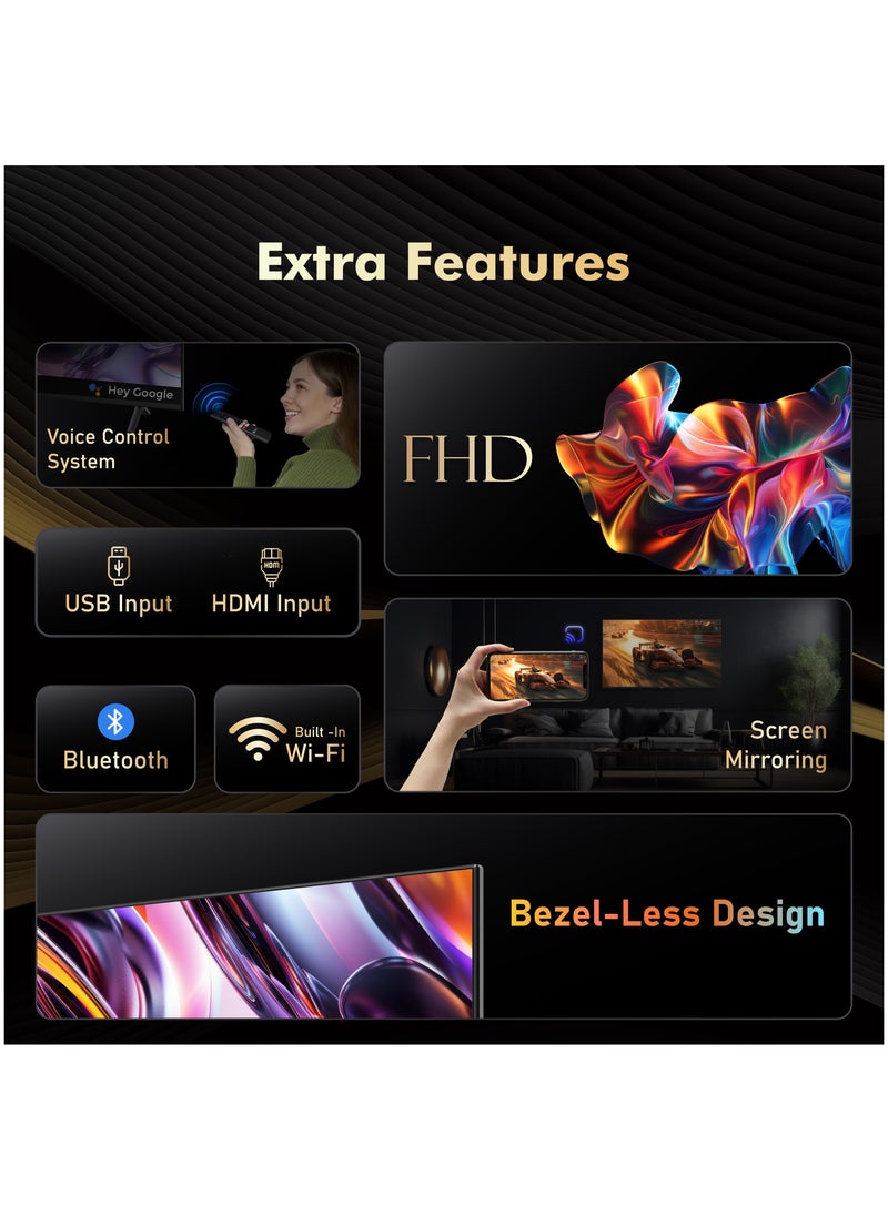 SPJ 40 Inches FHD Android TV, LED TV, Screen Mirroring, Bluetooth With HDMI & USB Ports, Inbuilt WIFI, Voice Control Remote, Google Play Assistance & Android TV, BLACK, FHDS40BL2200V