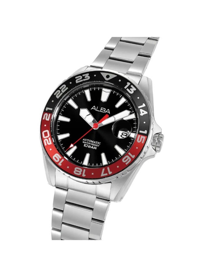 Alba AU4073X1 Automatic Men's Watch | Black Dial | Stainless Steel Bracelet | Red & Black Rotating Bezel | 100M Water Resistant | 43mm - Image 2