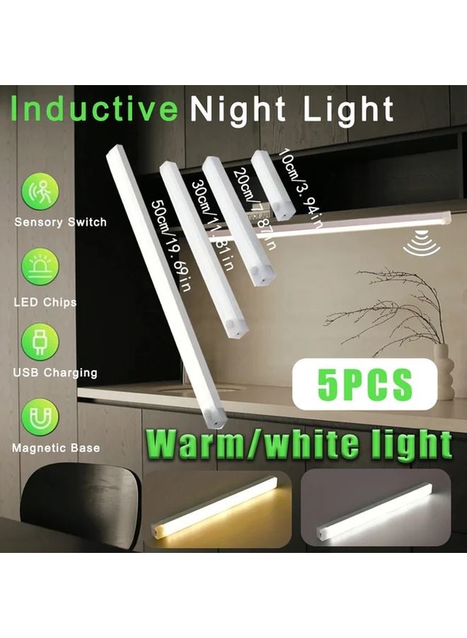 5pcs LED Motion Sensor Cabinet Lights Warm Light 20cm USB Rechargeable Wireless - Image 2