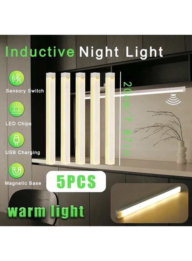 5pcs LED Motion Sensor Cabinet Lights Warm Light 20cm USB Rechargeable Wireless - Image 1