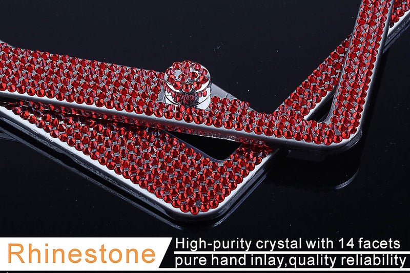 RunOne 2 Pack Rhinestone License Plate Frame for Women,Premium Stainless Steel Cover 1000+ Finest 14 Facets Luxury Sparkling Crystal Diamond License Plate Frame with Giftbox & Bling Cap Screw Set (Red) - Image 3